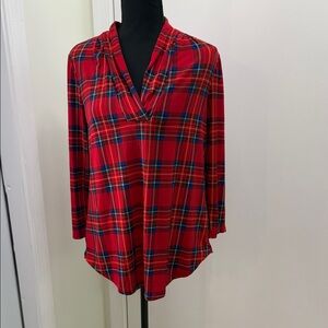 Elegant Red Plaid Women's Blouse